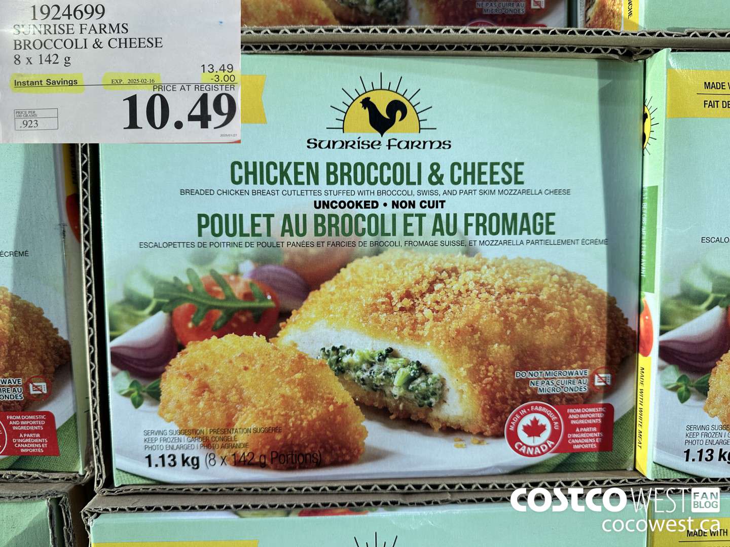 1924699 SUNRISE FARMS BROCCOLI & CHEESE 8 X 142 G ($3.00 INSTANT SAVINGS EXPIRES ON 2025-02-16) $10.49