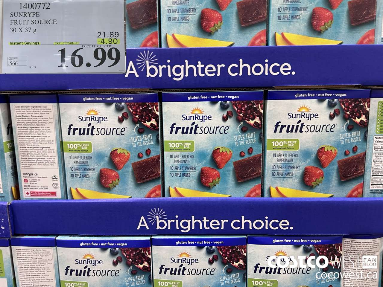 1400772 SUNRYPE FRUIT SOURCE 30 X 37 G ($4.90 INSTANT SAVINGS EXPIRES ON 2025-01-19) $16.99