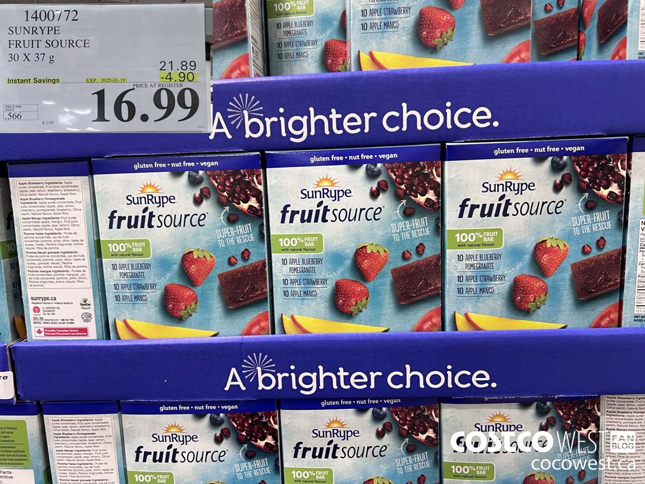 1400772 SUNRYPE FRUIT SOURCE 30 X 37 G ($4.90 INSTANT SAVINGS EXPIRES ON 2025-01-19) $16.99