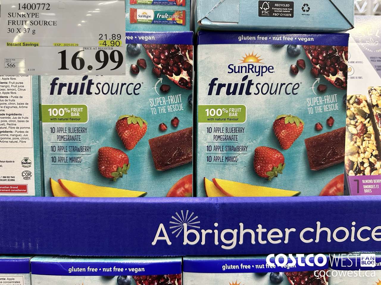 1400772 SUNRYPE FRUIT SOURCE 30 X 37 G ($4.90 INSTANT SAVINGS EXPIRES ON 2025-01-19) $16.99