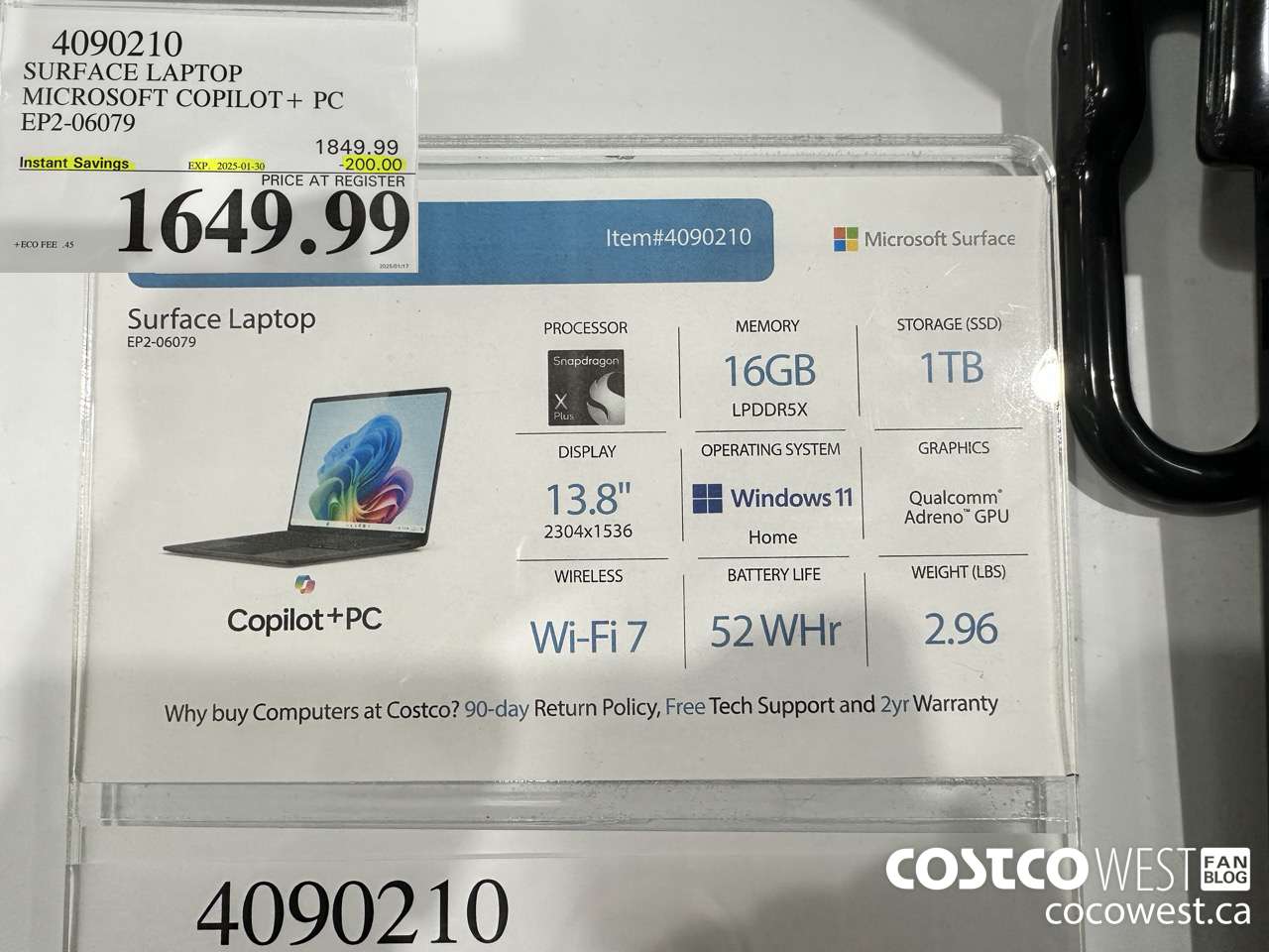 4090210 SURFACE LAPTOP MICROSOFT COPILOT + PC EP2-06079 ($200.00 INSTANT SAVINGS EXPIRES ON 2025-01-30) $1649.99