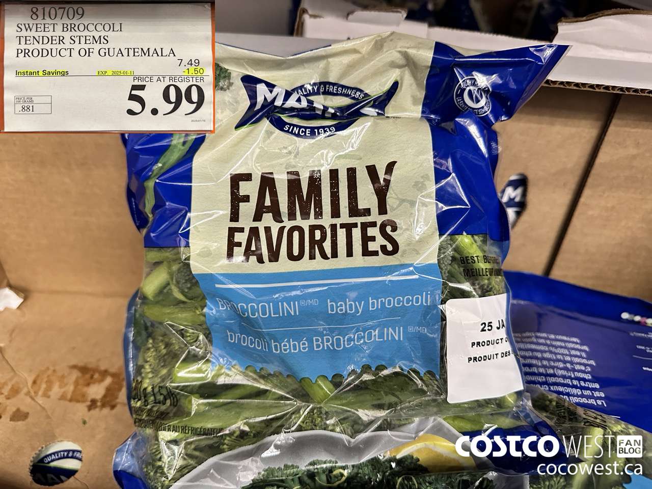 810709 SWEET BROCCOLI TENDER STEMS PRODUCT OF GUATEMALA ($1.50 INSTANT SAVINGS EXPIRES ON 2025-01-11) $5.99