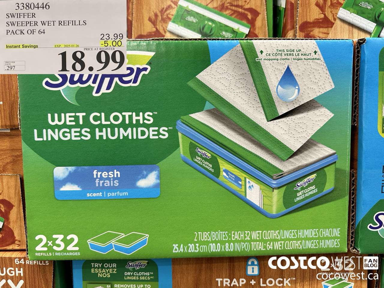 3380446 SWIFFER SWEEPER WET REFILLS PACK OF 64 ($5.00 INSTANT SAVINGS EXPIRES ON 2025-01-26) $18.99