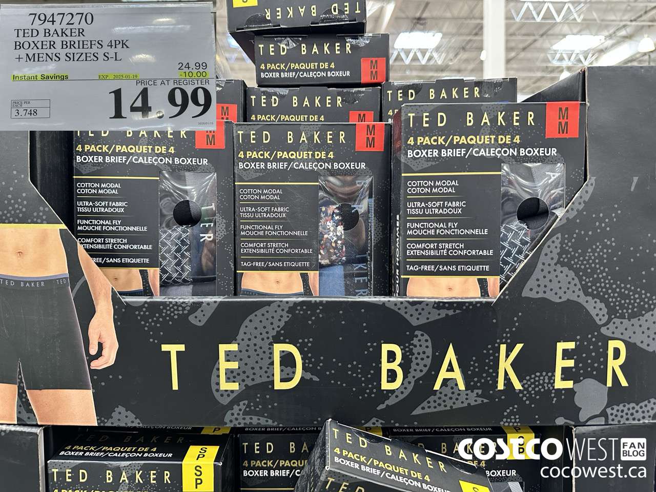 7947270 TED BAKER BOXER BRIEF 4PK MENS SIZES S-XL ($10.00 INSTANT SAVINGS EXPIRES ON 2025-01-19) $14.99