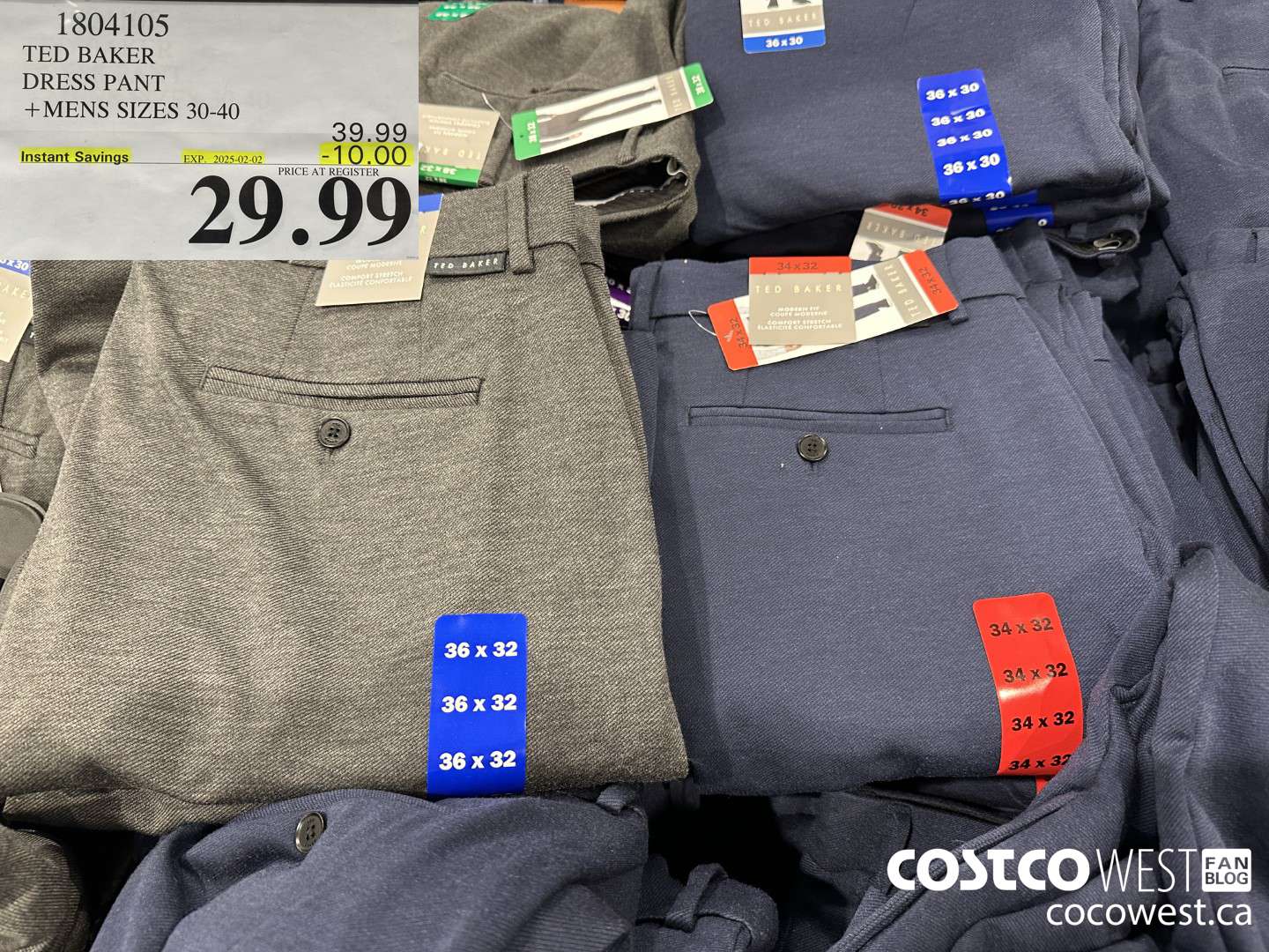 1804105 TED BAKER DRESS PANT MENS SIZES 30-40 ($10.00 INSTANT SAVINGS EXPIRES ON 2025-02-02) $29.99