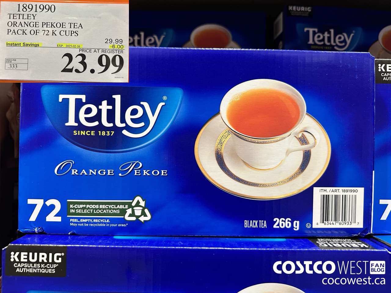 1891990 TETLEY ORANGE PEKOE TEA PACK OF 72 K CUPS ($6.00 INSTANT SAVINGS EXPIRES ON 2024-12-29) $23.99