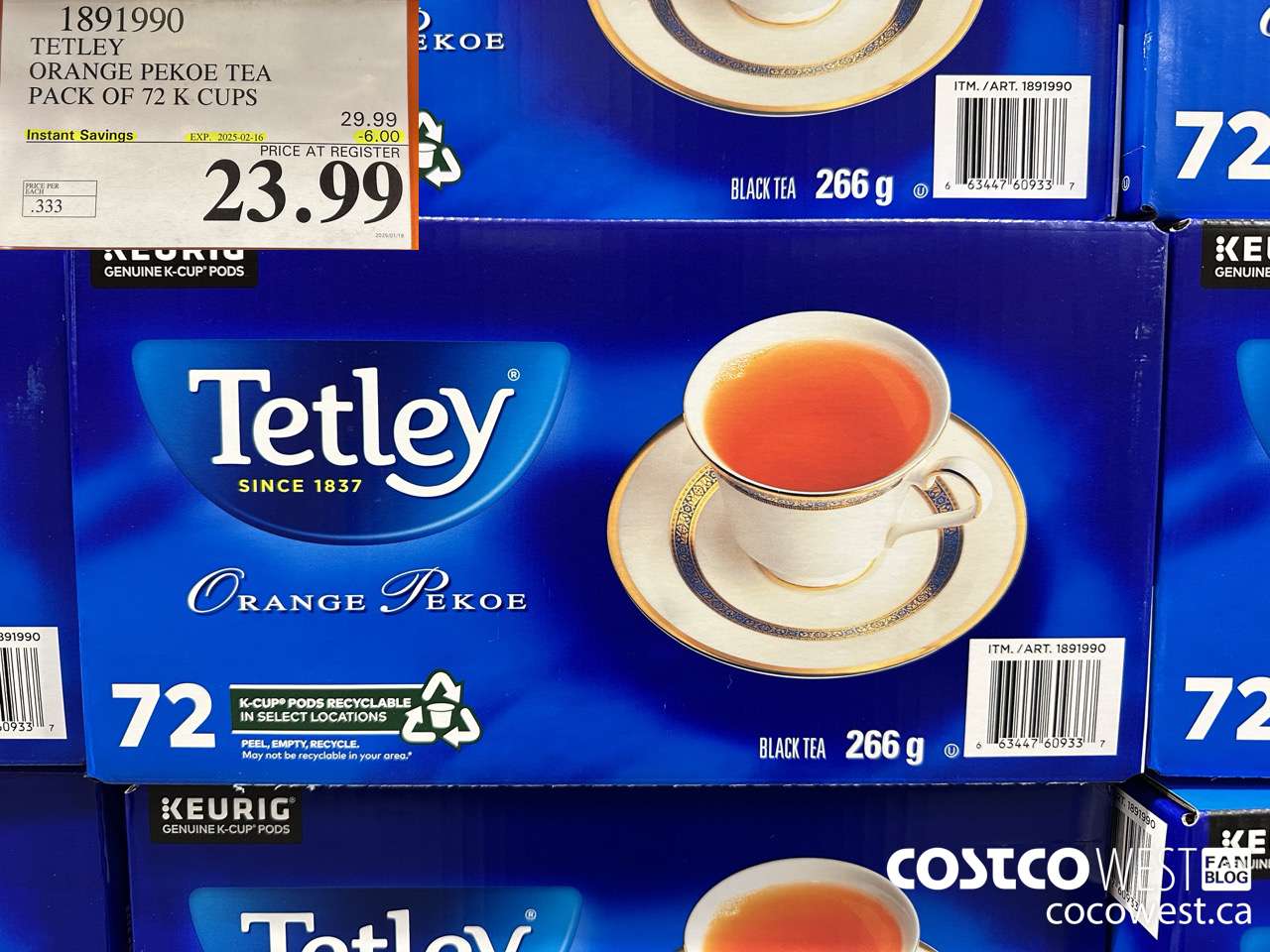 1891990 TETLEY ORANGE PEKOE TEA PACK OF 72 K CUPS ($6.00 INSTANT SAVINGS EXPIRES ON 2025-02-16) $23.99