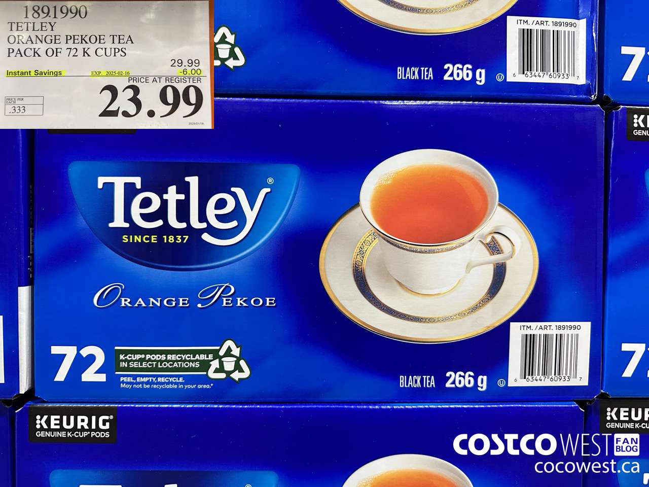 1891990 TETLEY ORANGE PEKOE TEA PACK OF 72 K CUPS ($6.00 INSTANT SAVINGS EXPIRES ON 2025-02-16) $23.99