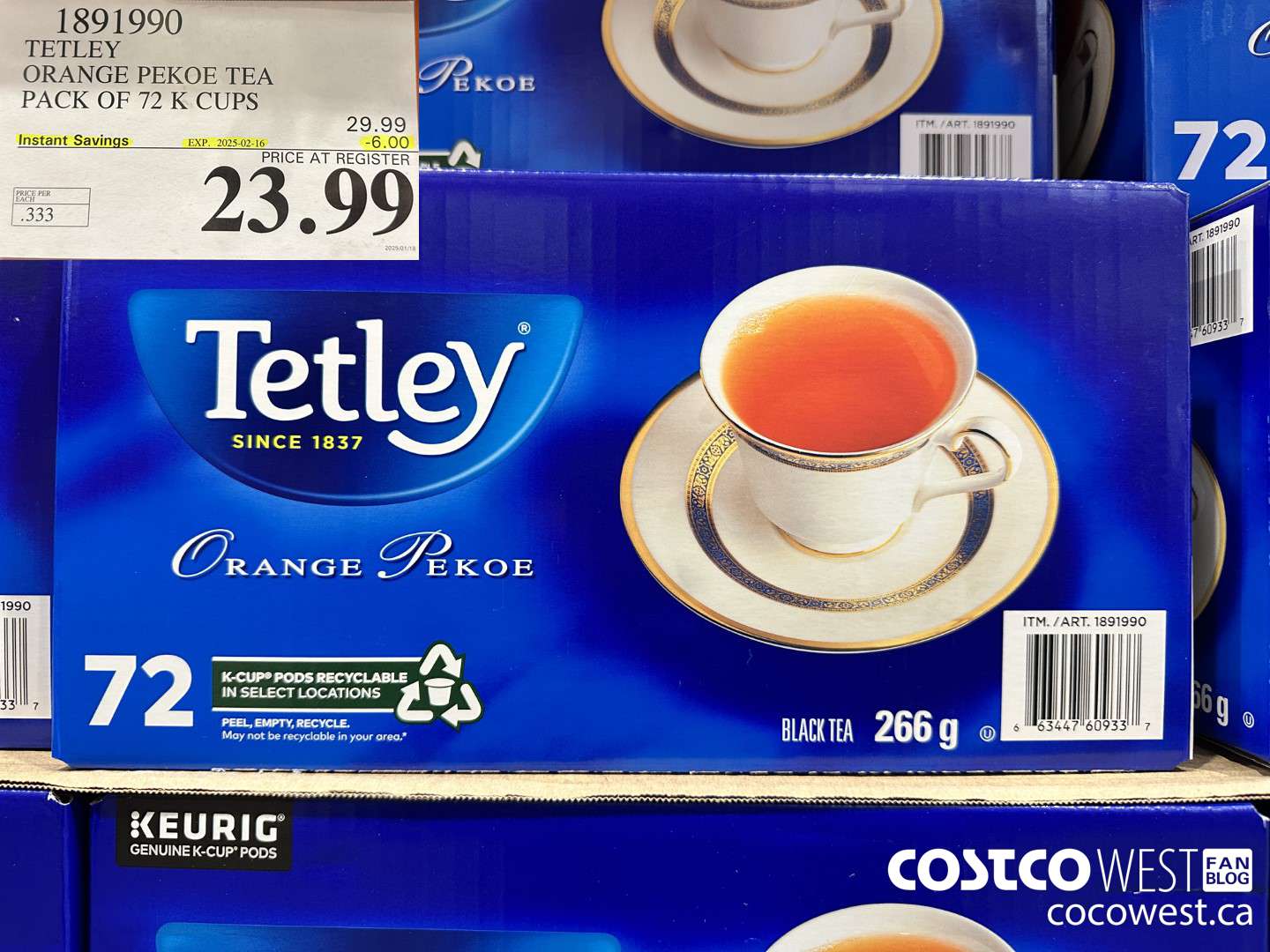 1891990 TETLEY ORANGE PEKOE TEA PACK OF 72 K CUPS ($6.00 INSTANT SAVINGS EXPIRES ON 2025-02-16) $23.99