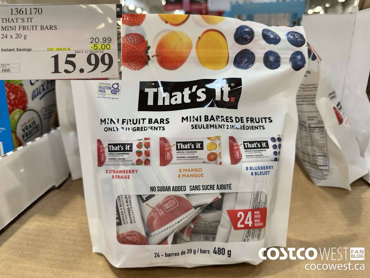 1361170 THAT'S IT MINI FRUIT BARS 24 x 20 g ($5.00 INSTANT SAVINGS EXPIRES ON 2025-01-26) $15.99