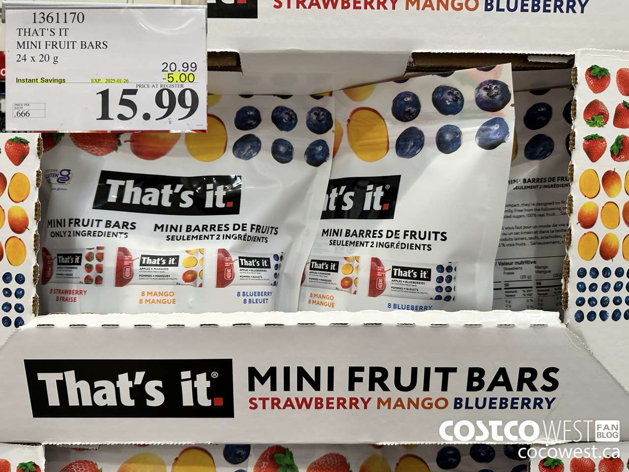 1361170 THAT'S IT MINI FRUIT BARS 24 x 20 g ($5.00 INSTANT SAVINGS EXPIRES ON 2025-01-26) $15.99