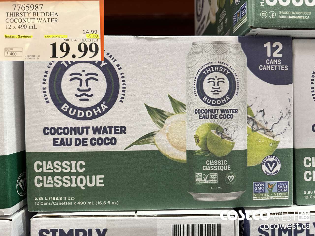 7765987 THIRSTY BUDDHA COCONUT WATER 12 X 490ML ($5.00 INSTANT SAVINGS EXPIRES ON 2025-02-02) $19.99