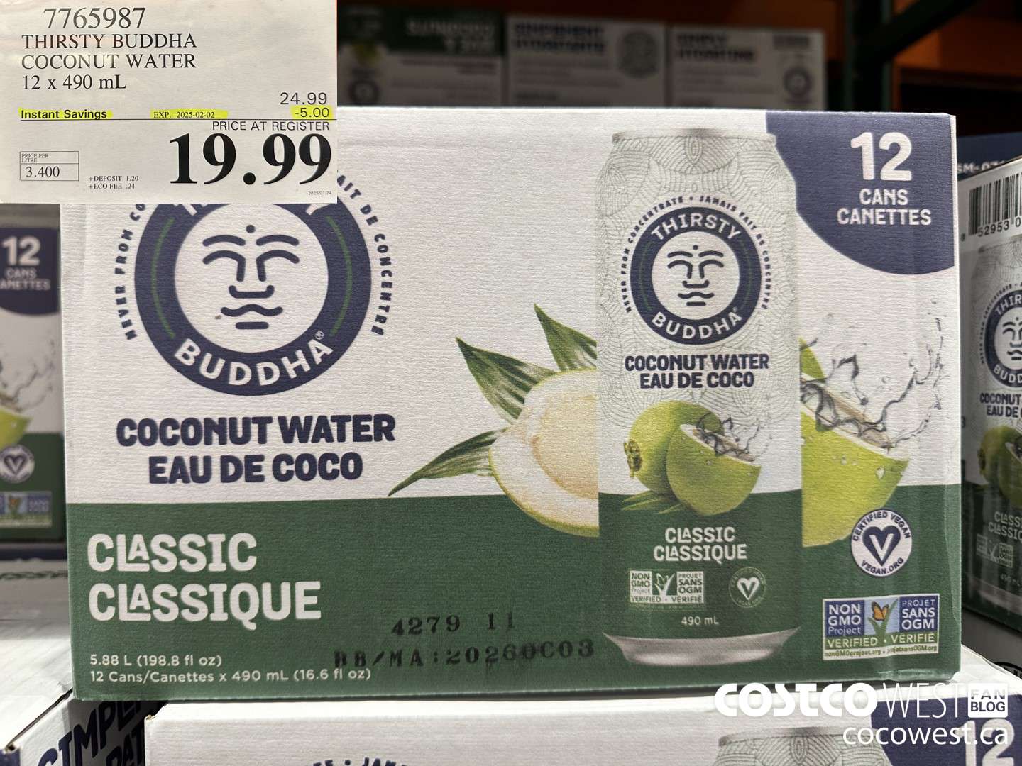 7765987 THIRSTY BUDDHA COCONUT WATER 12 X 490ML ($5.00 INSTANT SAVINGS EXPIRES ON 2025-02-02) $19.99