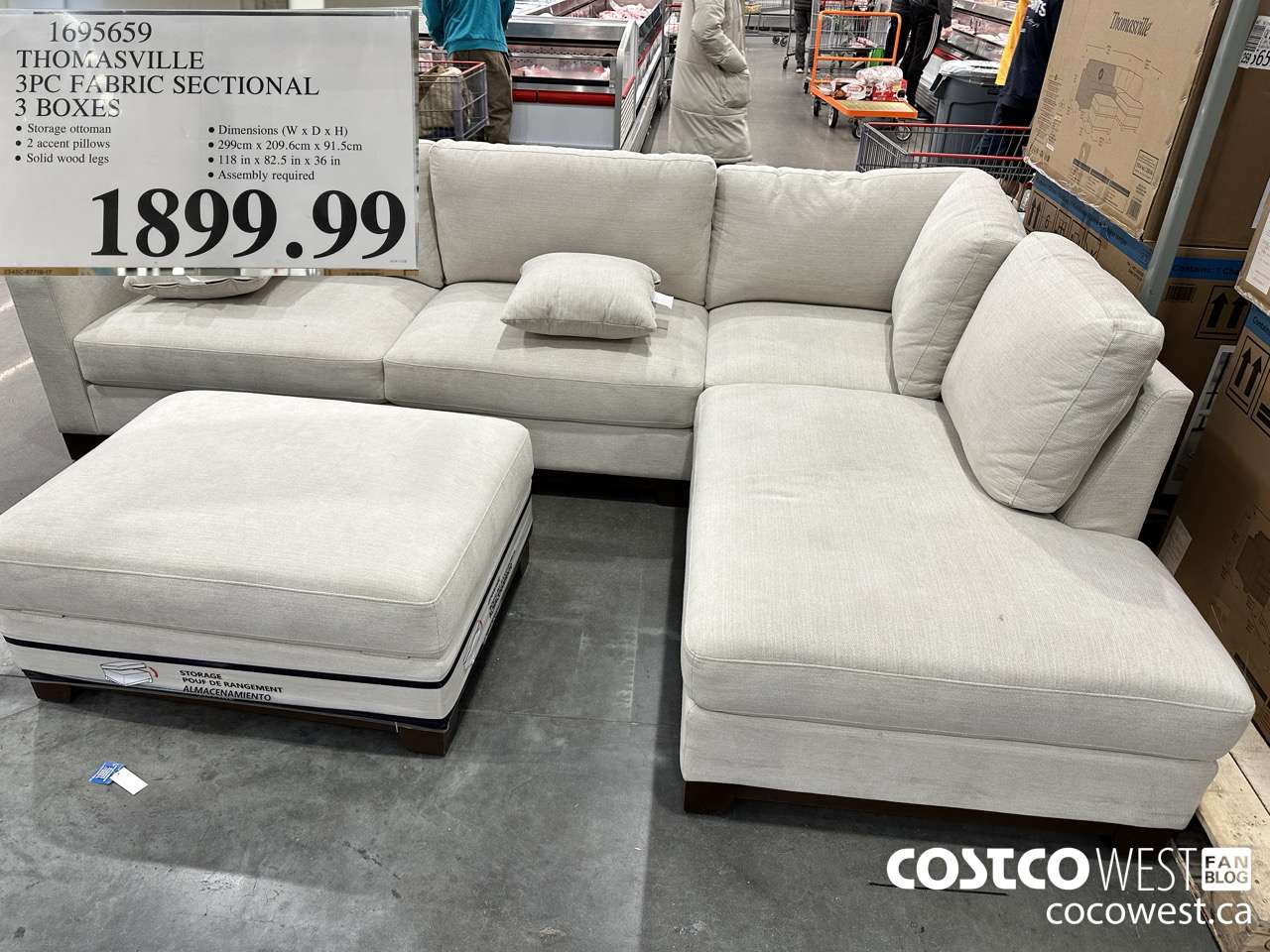 1695659 THOMASVILLE 3PC FABRIC SECTIONAL 3 BOXES $1899.99