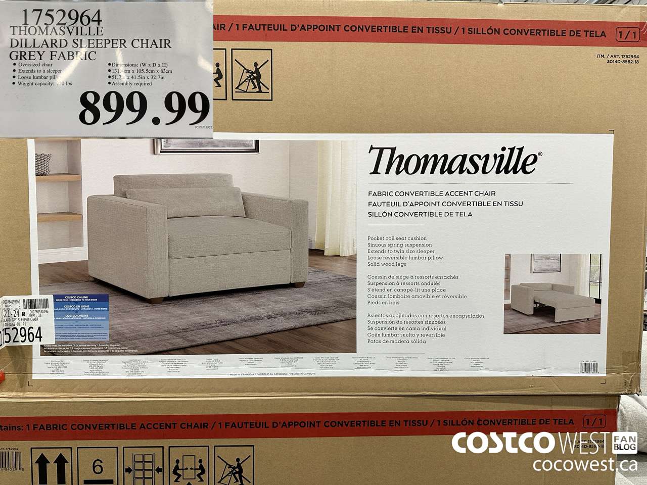 1752964 THOMASVILLE DILLARD SLEEPER CHAIR GREY FABRIC $899.99