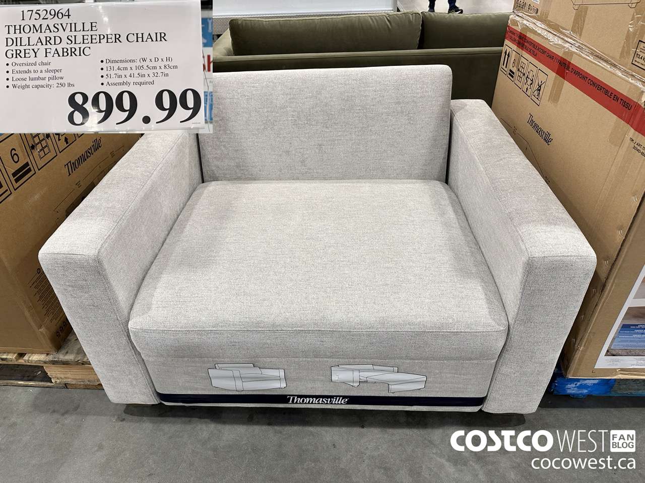 1752964 THOMASVILLE DILLARD SLEEPER CHAIR GREY FABRIC $899.99