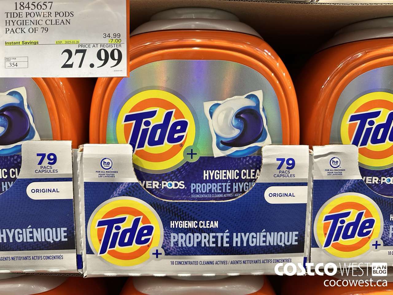 1845657 TIDE POWER PODS HYGIENIC CLEAN PACK OF 79 ($7.00 INSTANT SAVINGS EXPIRES ON 2025-01-26) $27.99