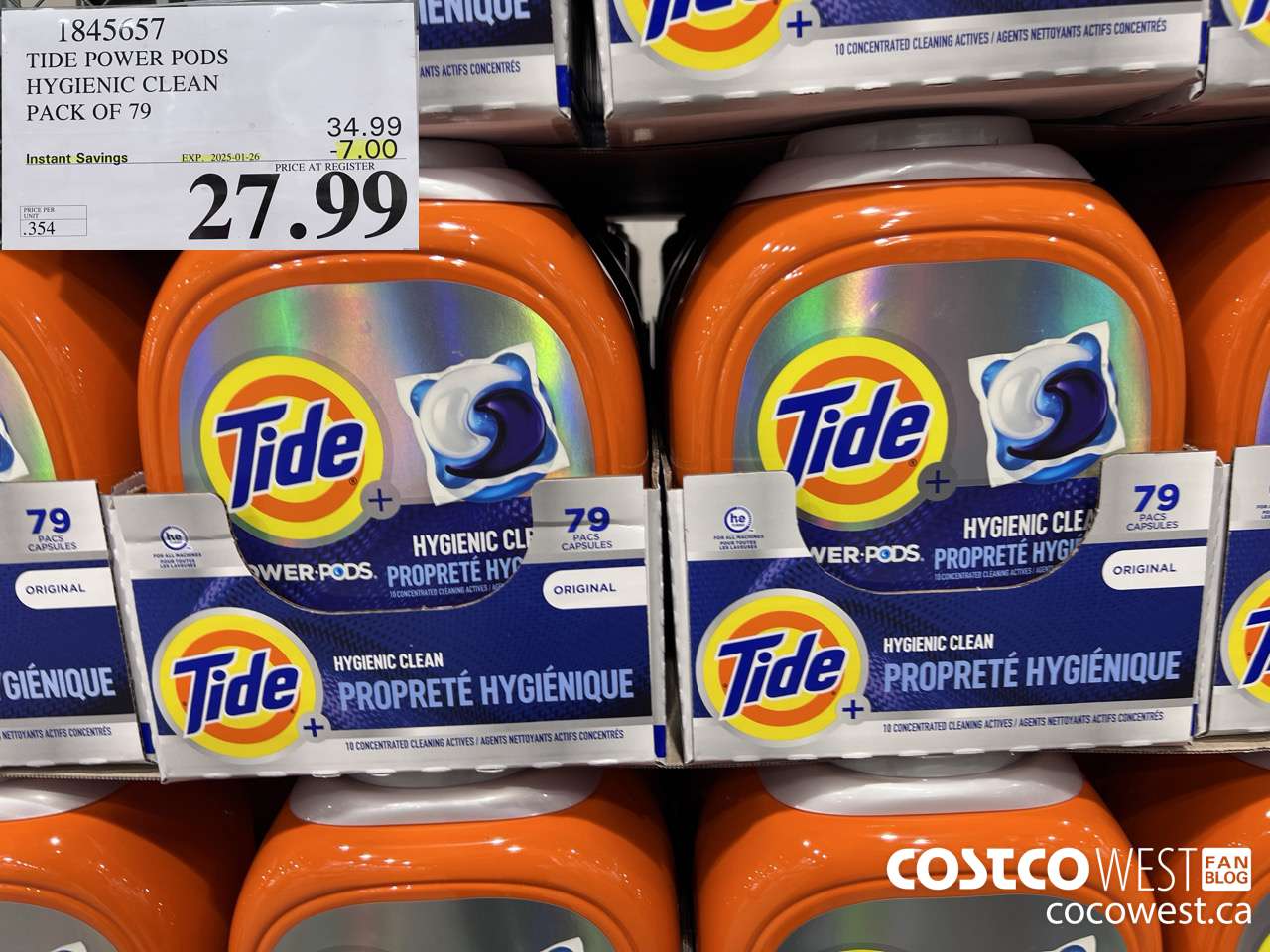 1845657 TIDE POWER PODS HYGIENIC CLEAN PACK OF 79 ($7.00 INSTANT SAVINGS EXPIRES ON 2025-01-26) $27.99