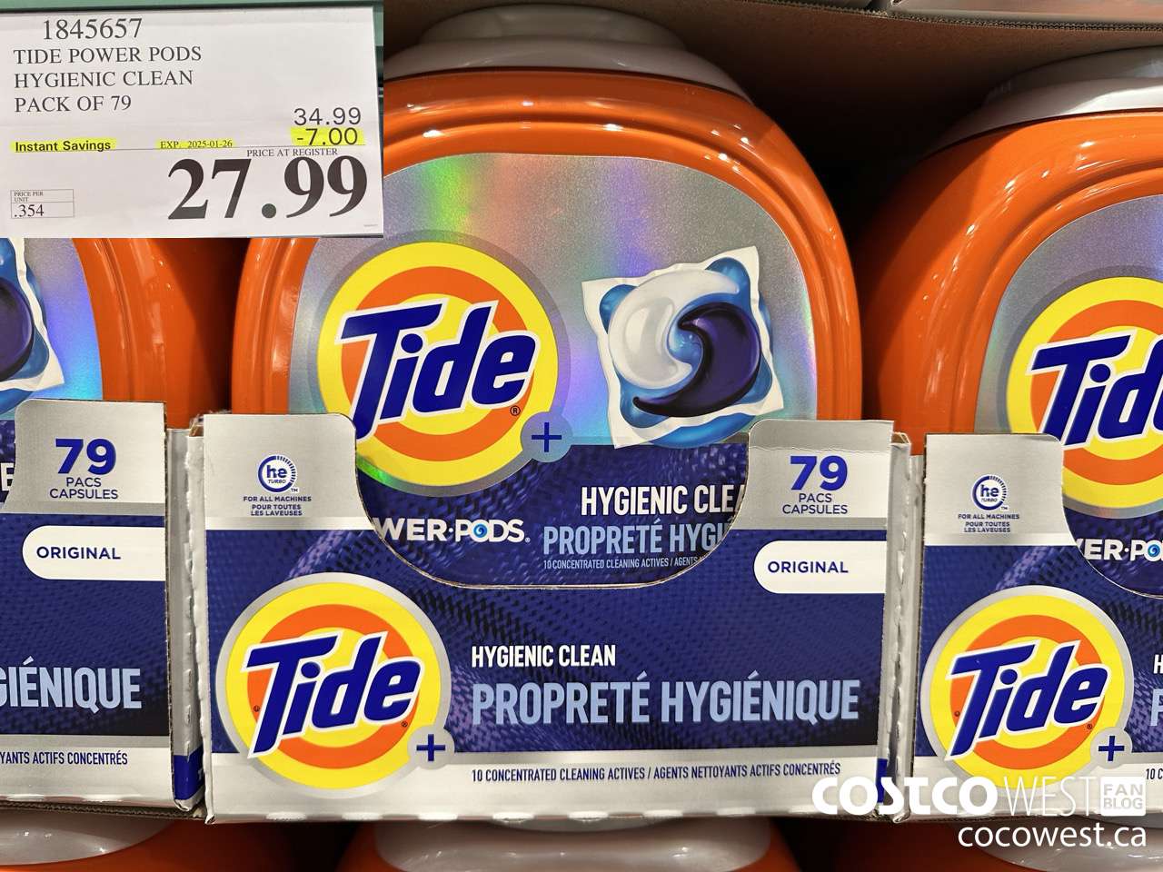 1845657 TIDE POWER PODS HYGIENIC CLEAN PACK OF 79 ($7.00 INSTANT SAVINGS EXPIRES ON 2025-01-26) $27.99