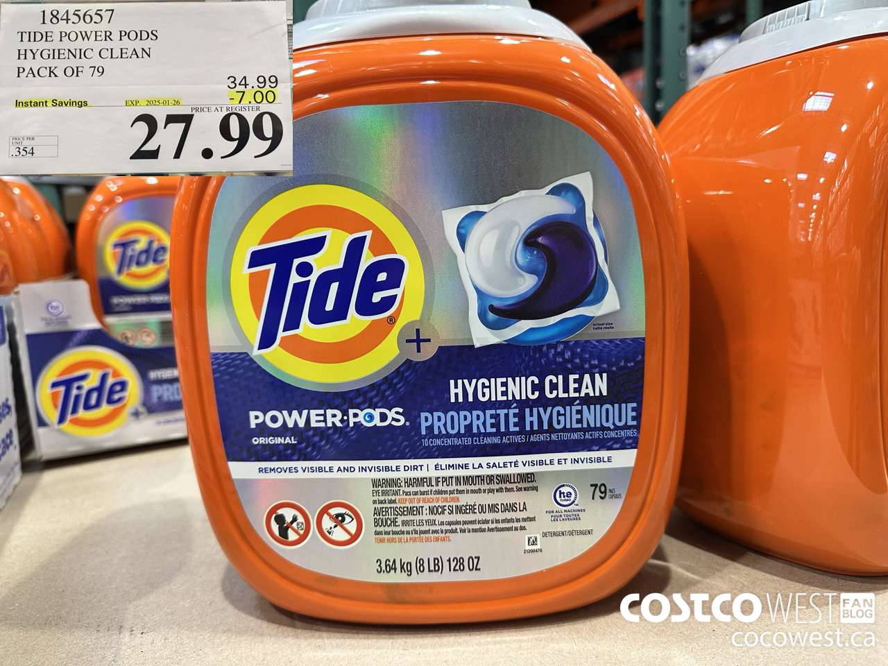 1845657 TIDE POWER PODS HYGIENIC CLEAN PACK OF 79 ($7.00 INSTANT SAVINGS EXPIRES ON 2025-01-26) $27.99