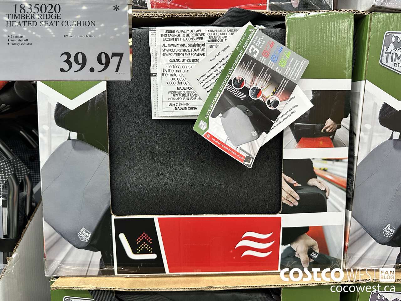 1835020 TIMBER RIDGE HEATED SEAT CUSHION $39.97