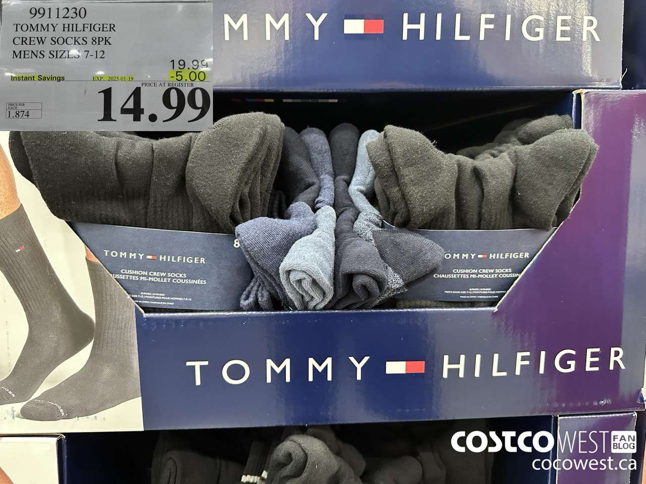 9911230 TOMMY HILFIGER CREW SOCKS 8PK MENS SIZES 7-12  ($5.00 INSTANT SAVINGS EXPIRES ON 2025-01-19) $14.99