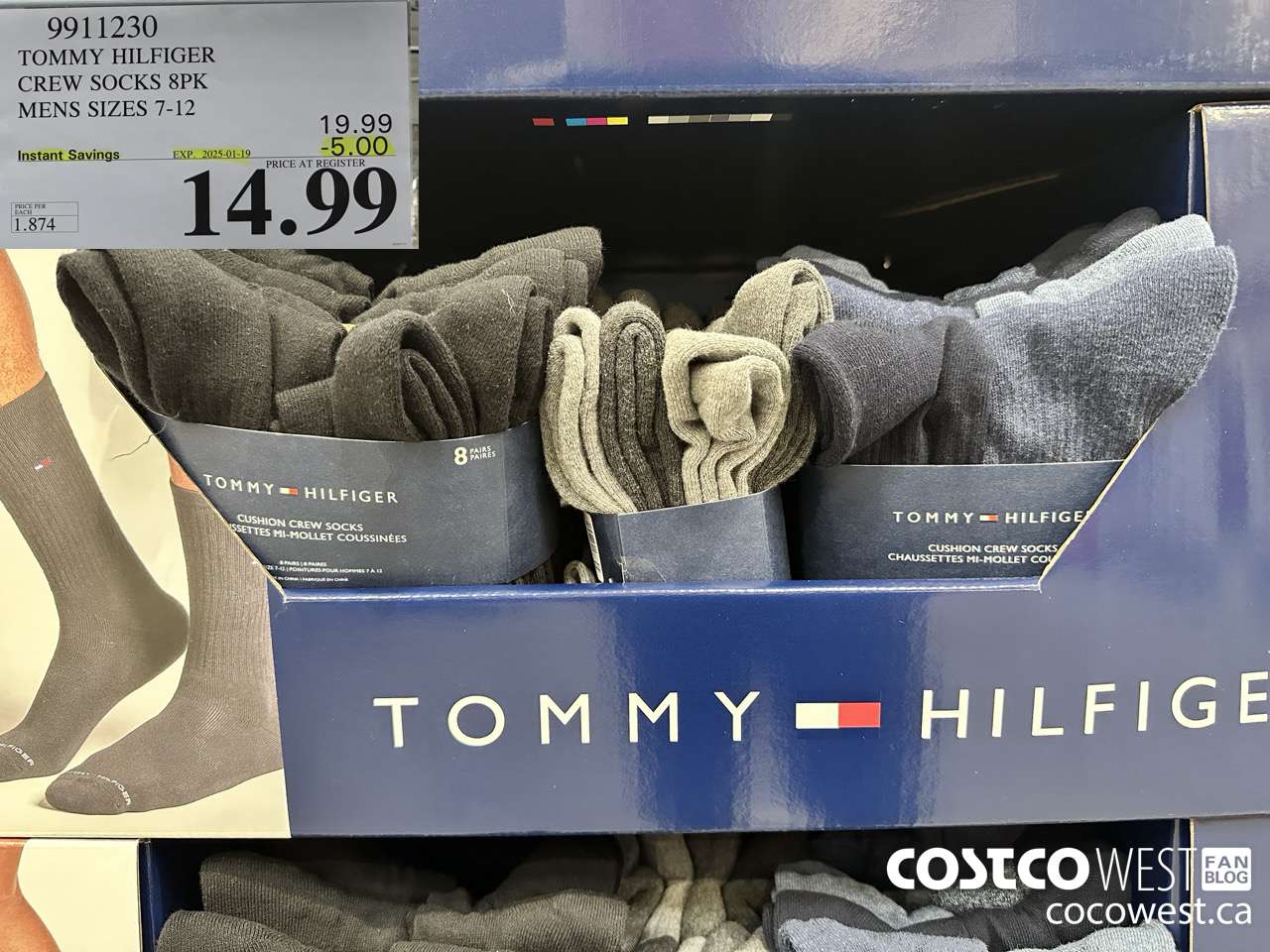 9911230 TOMMY HILFIGER CREW SOCKS 8PK MENS SIZES 7-12  ($5.00 INSTANT SAVINGS EXPIRES ON 2025-01-19) $14.99