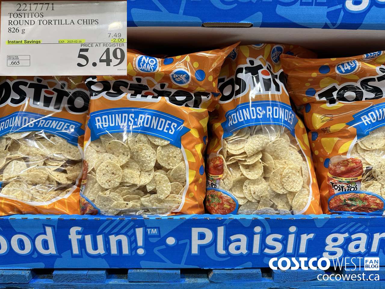 2217771 TOSTITOS ROUND TORTILLA CHIPS 826 G ($2.00 INSTANT SAVINGS EXPIRES ON 2025-02-16) $5.49