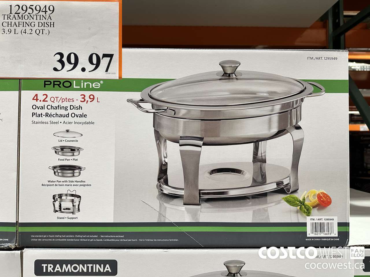 1295949 TRAMONTINA CHAFING DISH 2.9L (4.2QT) $39.97