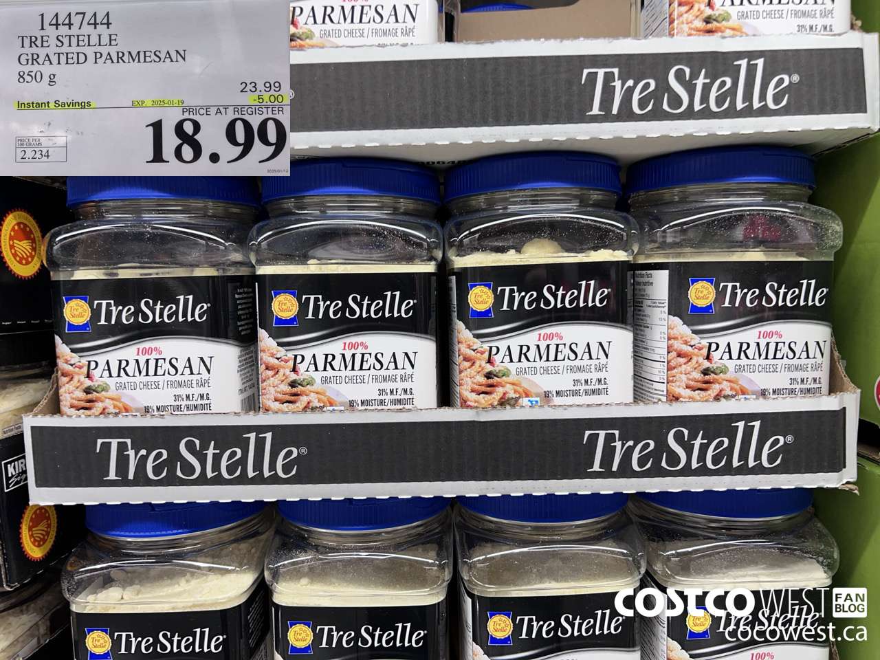 144744 TRE STELLE GRATED PARMESAN 850 g ($5.00 INSTANT SAVINGS EXPIRES ON 2025-01-19) $18.99