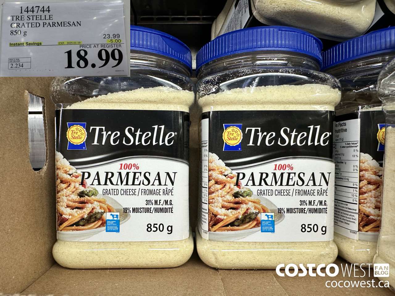 144744 TRE STELLE GRATED PARMESAN 850 g ($5.00 INSTANT SAVINGS EXPIRES ON 2025-01-19) $18.99