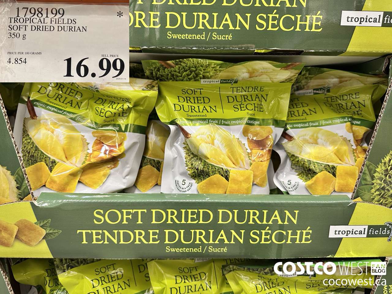 1798199 TROPICAL FIELDS SOFT DRIED DURIAN 350G $16.99