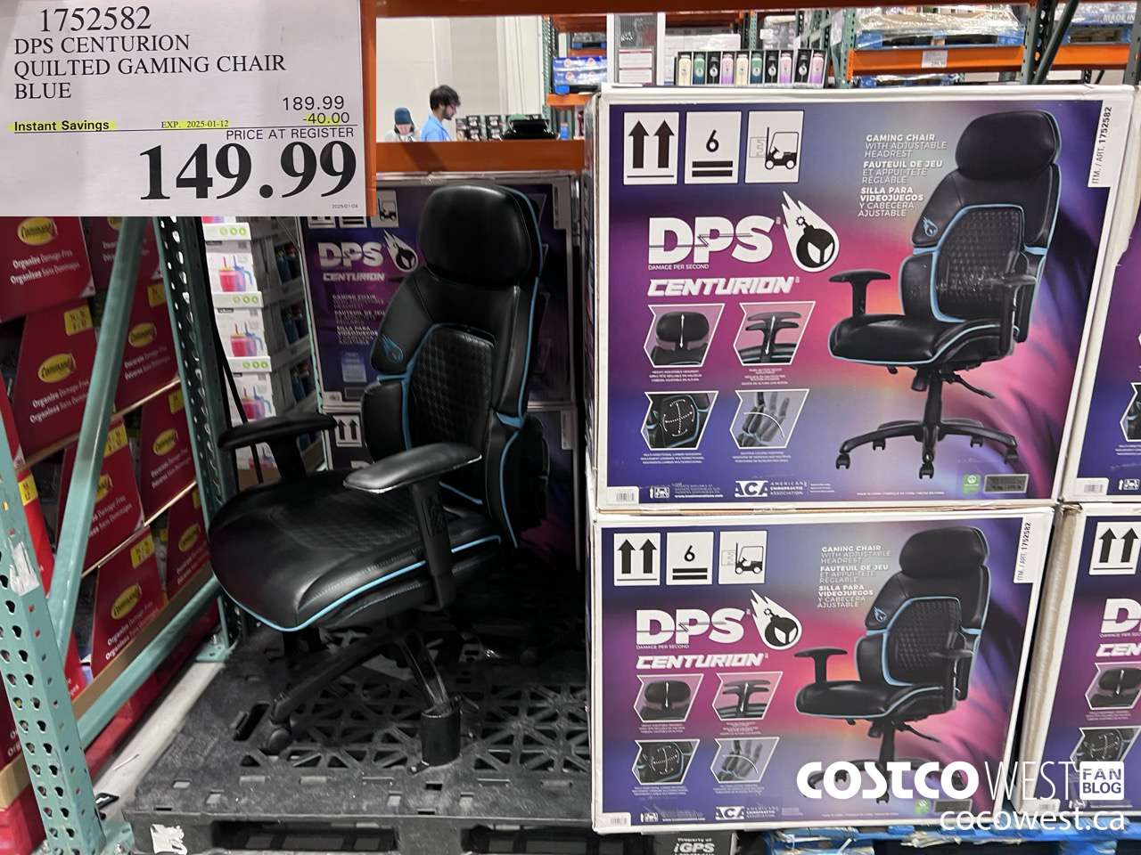 1752582 TRUE INNOVATIONS QUILTED GAMING CHAIR BLUE ($40.00 INSTANT SAVINGS EXPIRES ON 2025-01-12) $149.99