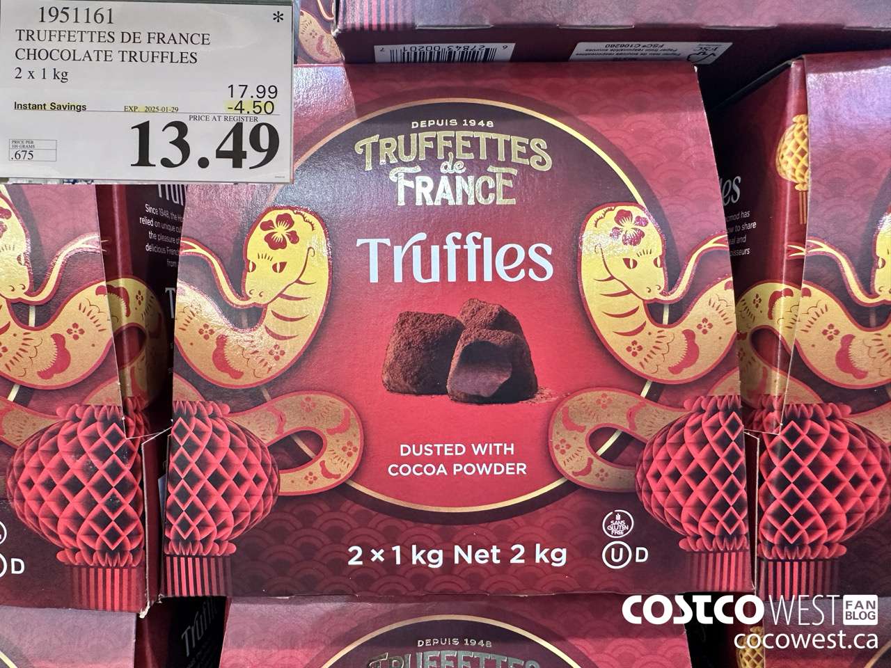 1951161 TRUFFETTES DE FRANCE CHOCOLATE TRUFFLES 2 X 1 KG ($4.50 INSTANT SAVINGS EXPIRES ON 2025-01-29) $13.49