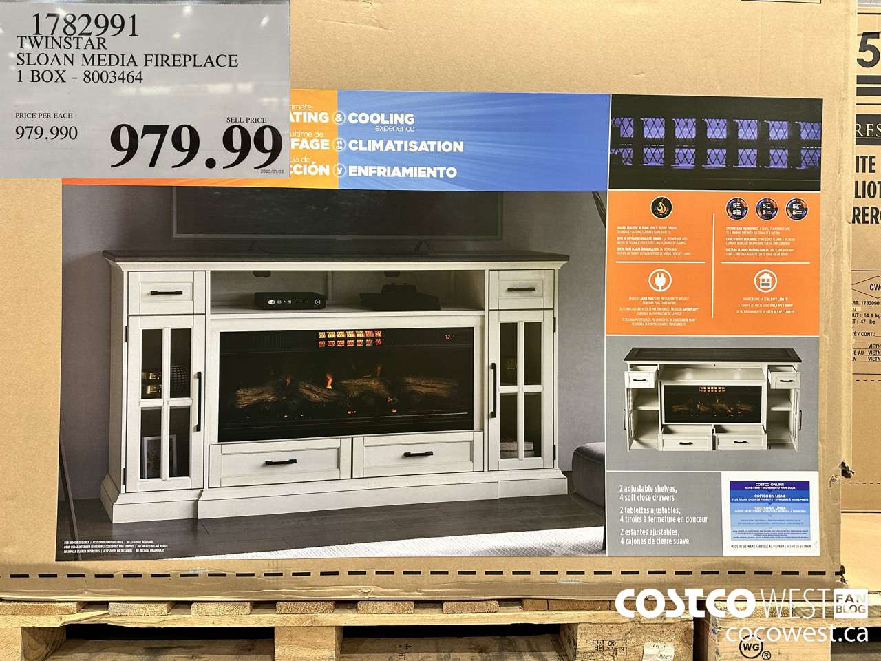 1782991 TWINSTAR SLOAN MEDIA FIREPLACE 1 BOX 8003453 $979.99