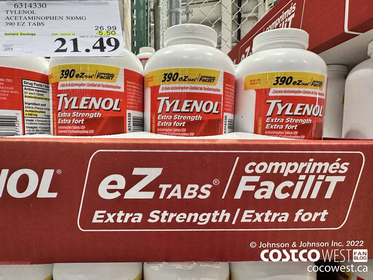 6314330 TYLENOL ACETAMINOPHEN 500MG 390 EZ TABS ($5.50 INSTANT SAVINGS EXPIRES ON 2025-01-19) $21.49