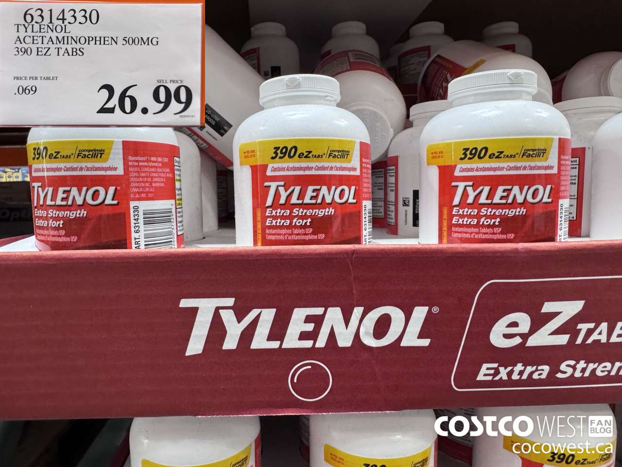 6314330 TYLENOL ACETAMINOPHEN 500MG 390 EZ TABS $26.99