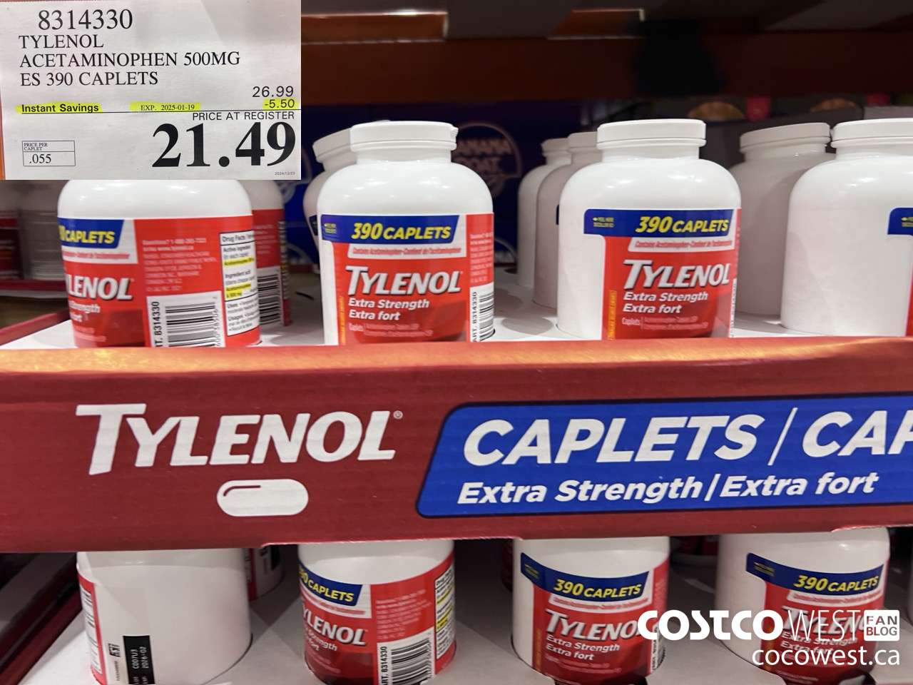 8314330 TYLENOL ACETAMINOPHEN 500MG ES 390 CAPLETS ($5.50 INSTANT SAVINGS EXPIRES ON 2025-01-19) $21.49