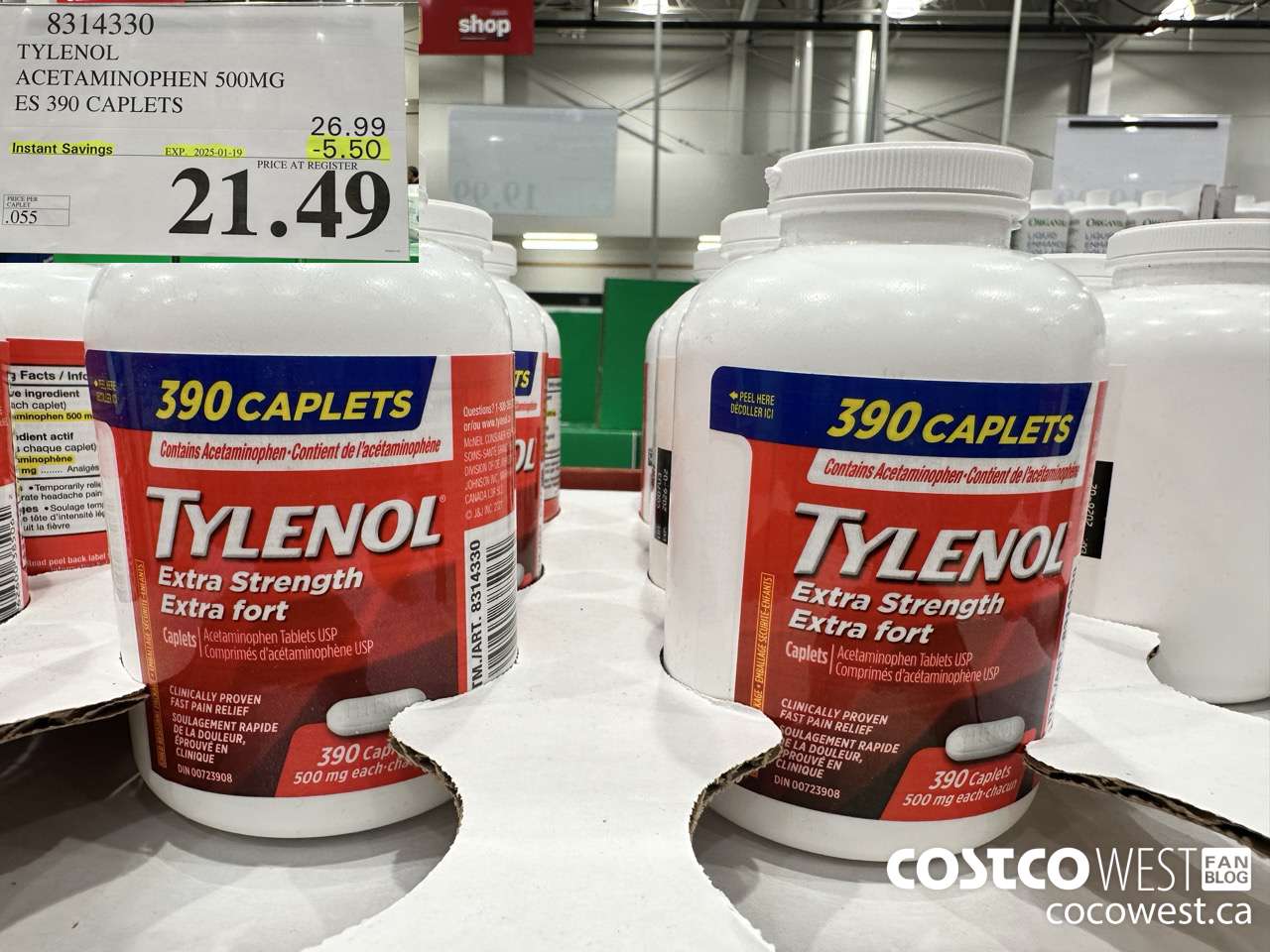 8314330 TYLENOL ACETAMINOPHEN 500MG ES 390 CAPLETS ($5.50 INSTANT SAVINGS EXPIRES ON 2025-01-19) $21.49