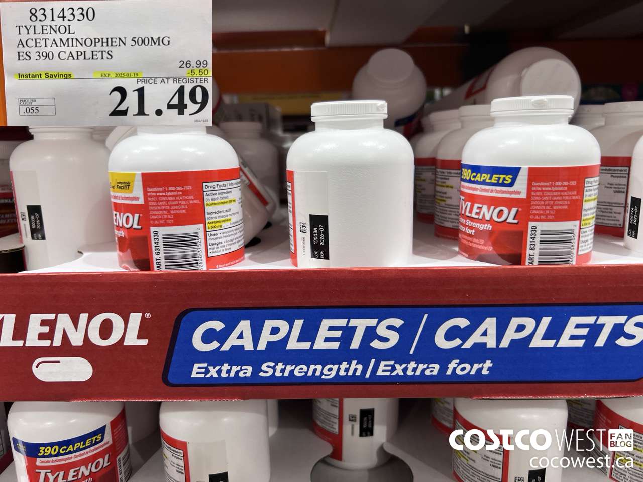 8314330 TYLENOL ACETAMINOPHEN 500MG ES 390 CAPLETS ($5.50 INSTANT SAVINGS EXPIRES ON 2025-01-19) $21.49