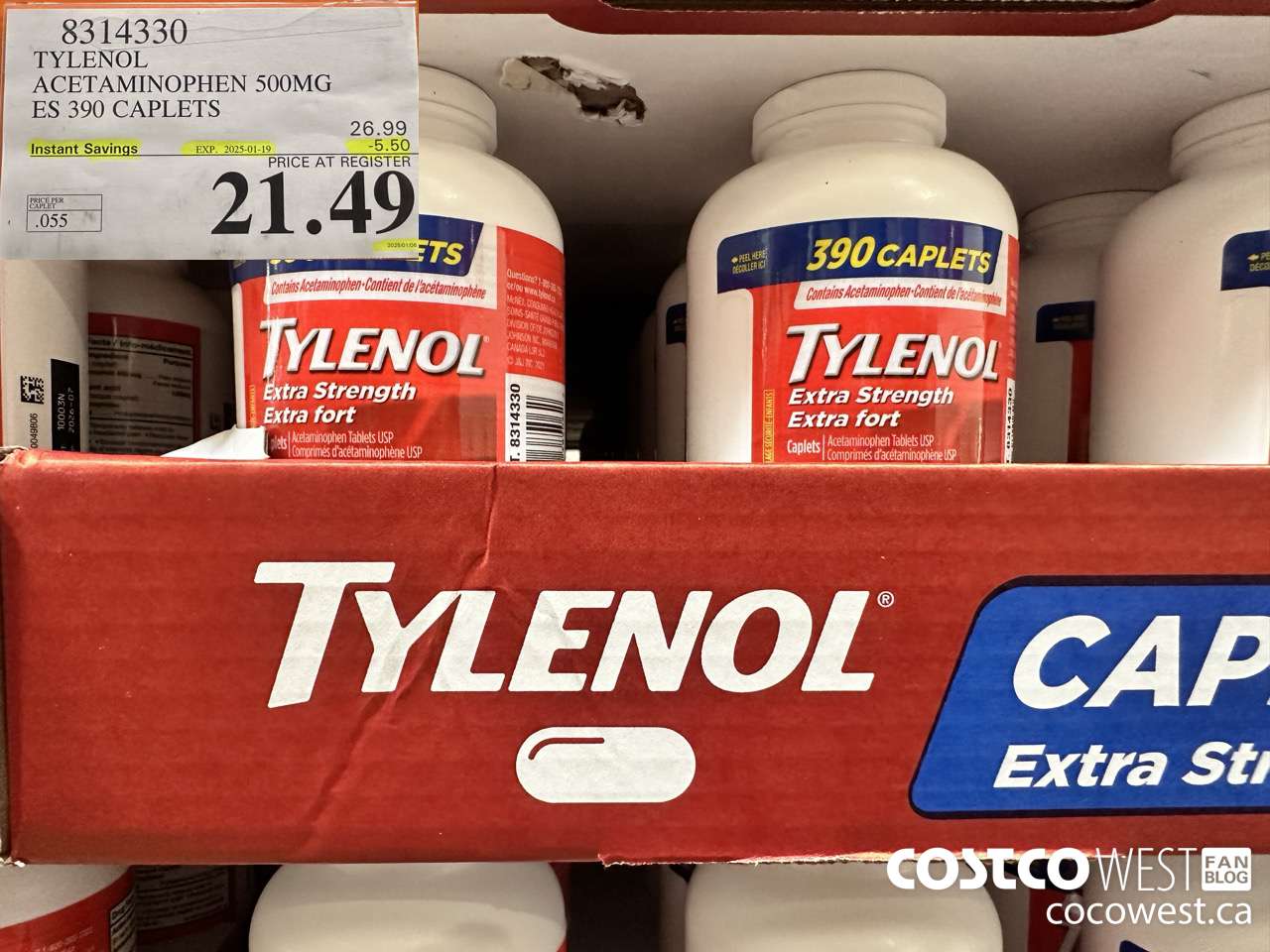 8314330 TYLENOL ACETAMINOPHEN 500MG ES 390 CAPLETS ($5.50 INSTANT SAVINGS EXPIRES ON 2025-01-19) $21.49