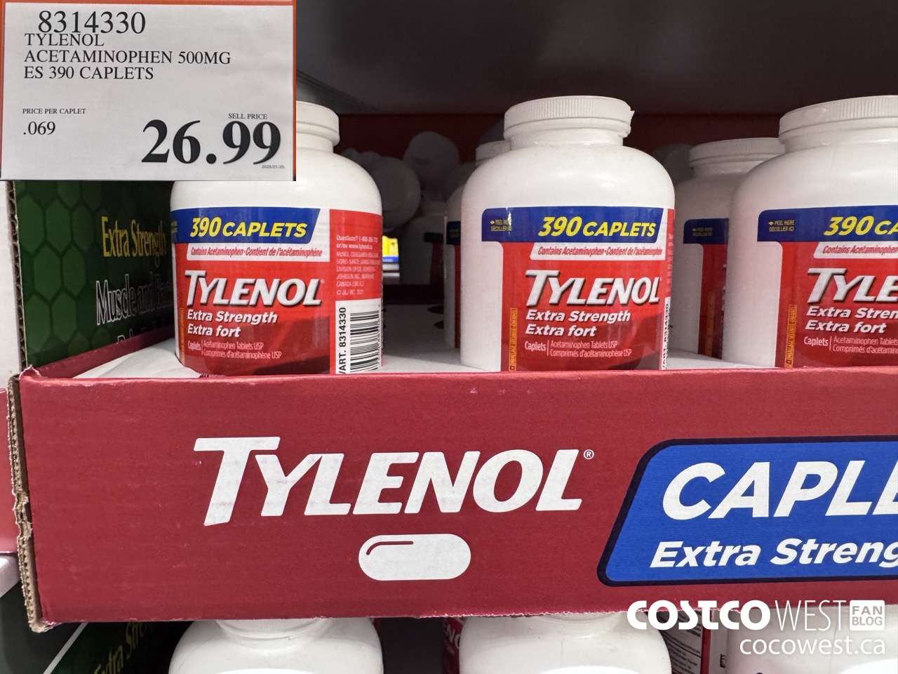 8314330 TYLENOL ACETAMINOPHEN 500MG ES 390 CAPLETS $26.99