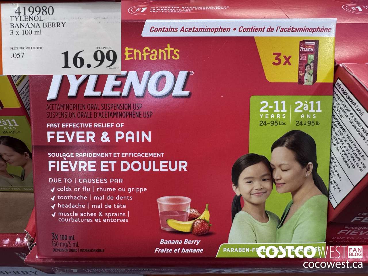 419980 TYLENOL BANANA BERRY 3 X 100ML $16.99