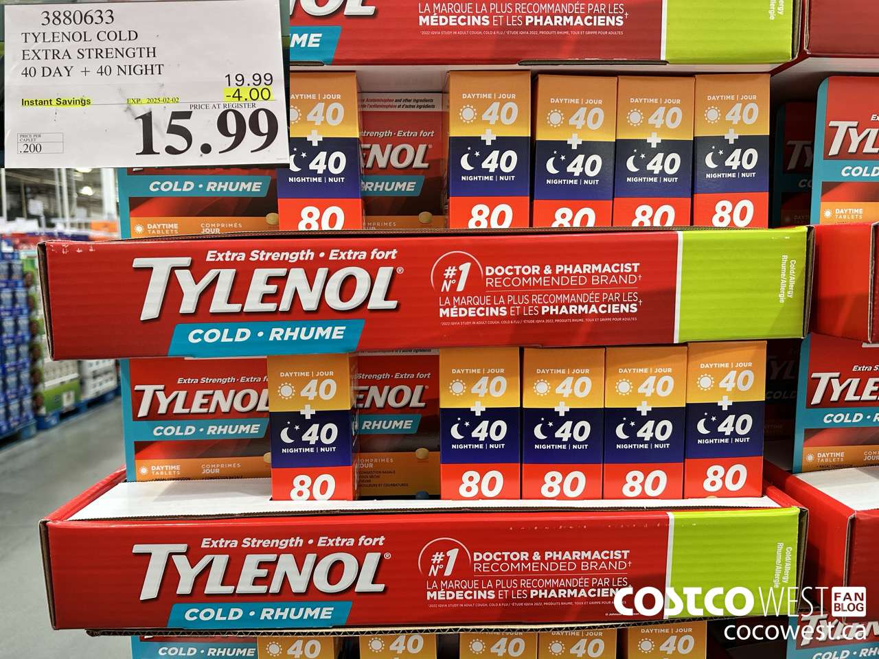 3880633 TYLENOL COLD EXTRA STRENGTH CAPLETS 40 DAYS + 40 NIGHTS ($4.00 INSTANT SAVINGS EXPIRES ON 2025-02-02) $15.99
