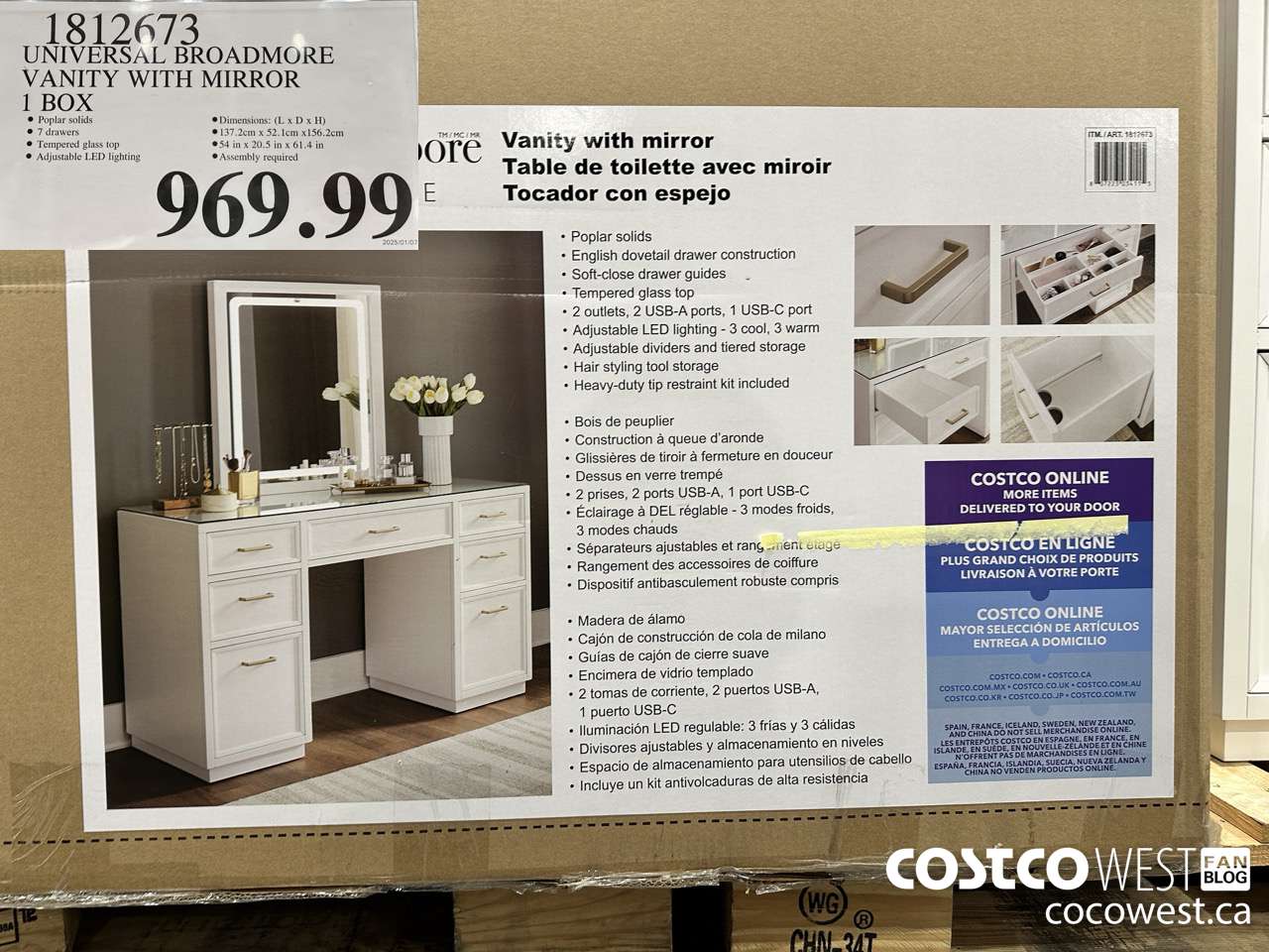 1812673 UNIVERSAL BROADMORE VANITY WITH MIRROR 1 BOX $969.99