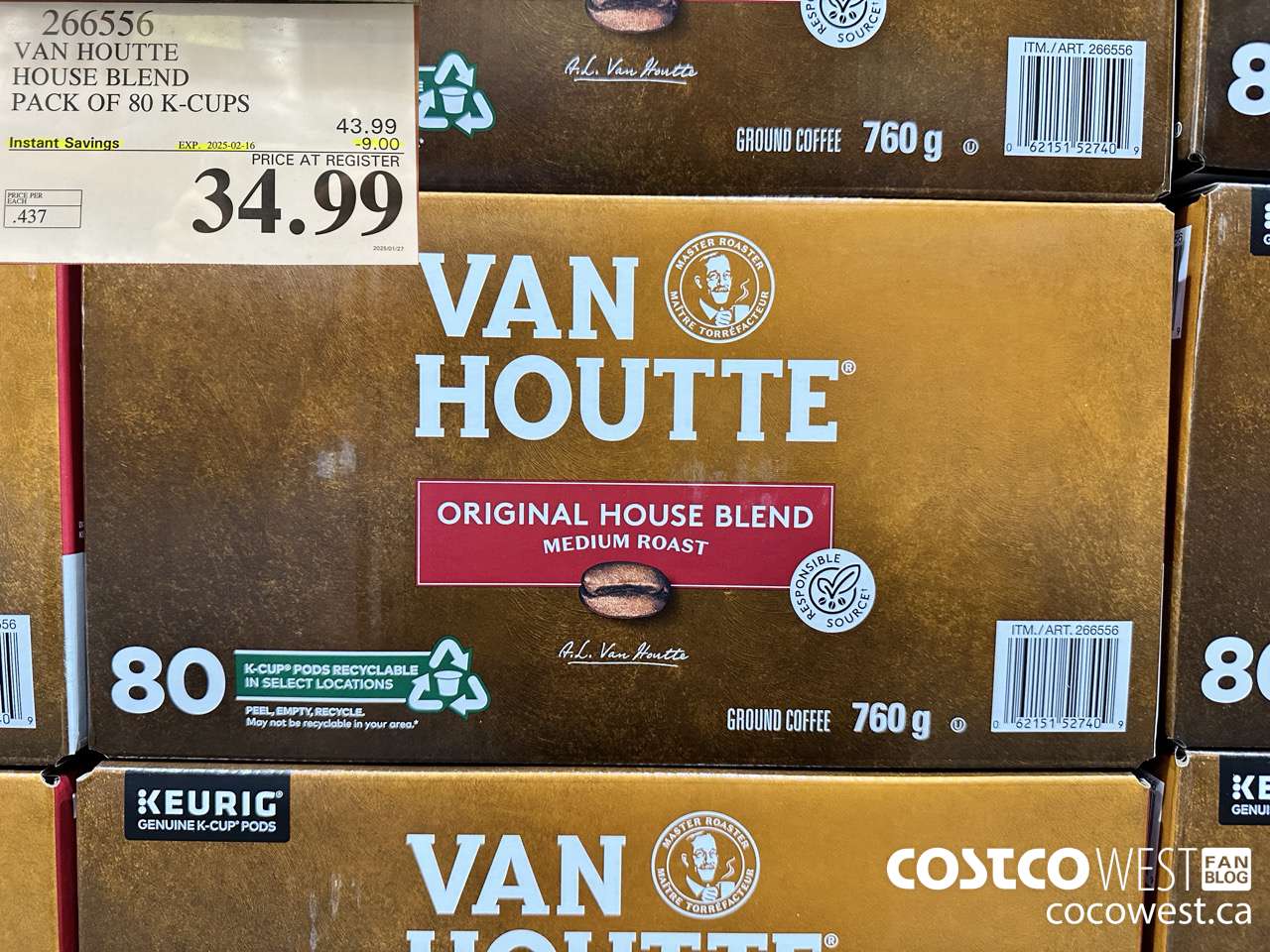 266556 VAN HOUTTE HOUSE BLEND K-CUPS 80 COUNT ($9.00 INSTANT SAVINGS EXPIRES ON 2025-02-16) $34.99