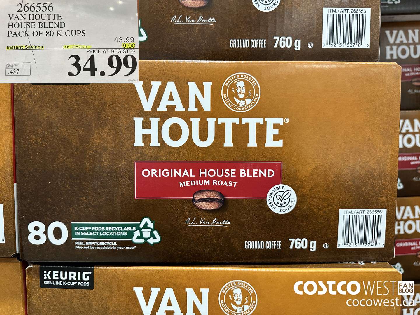 266556 VAN HOUTTE HOUSE BLEND K-CUPS 80 COUNT ($9.00 INSTANT SAVINGS EXPIRES ON 2025-02-16) $34.99