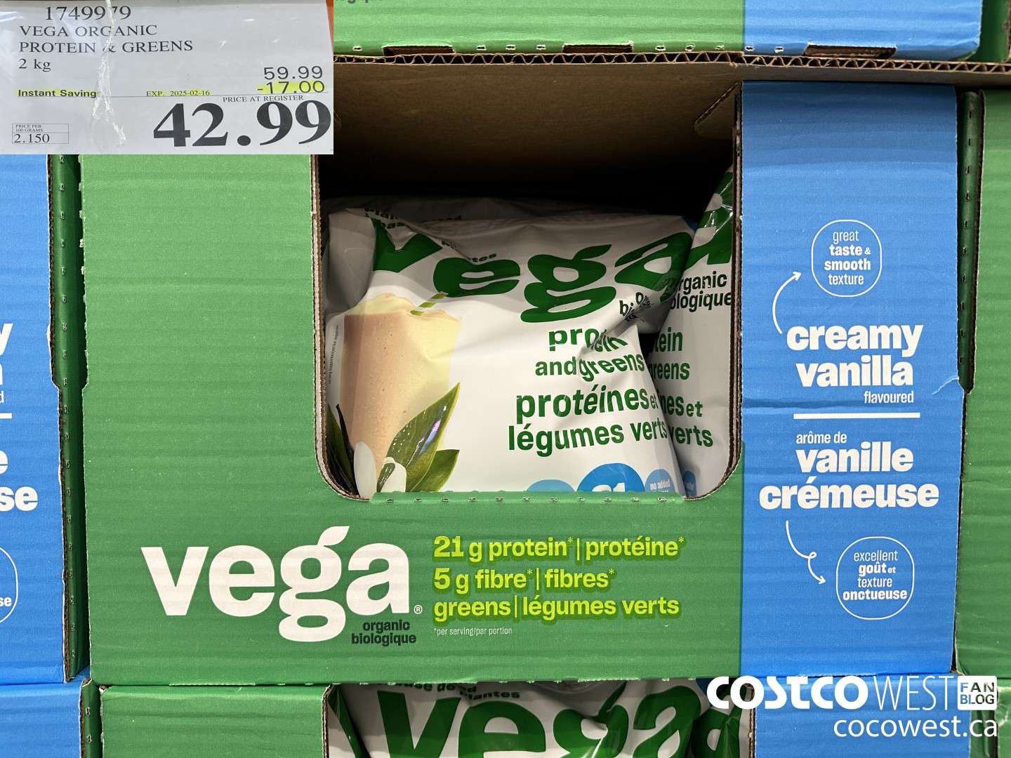 1749979 VEGA ORGANIC PROTEIN & GREENS 2 KG ($17.00 INSTANT SAVINGS EXPIRES ON 2025-02-16) $42.99