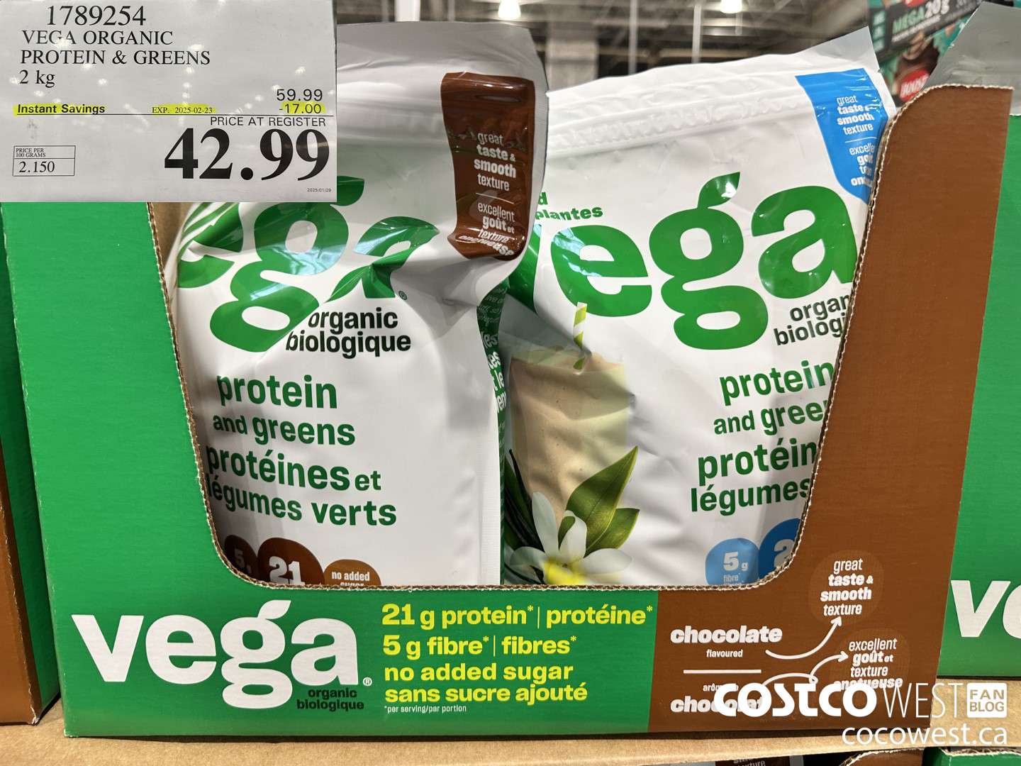 1789254 VEGA ORGANIC PROTEIN & GREENS 2 KG ($17.00 INSTANT SAVINGS EXPIRES ON 2025-02-23) $42.99