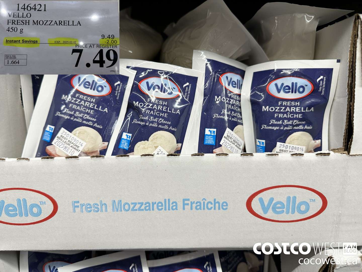 146421 VELLO FRESH MOZZARELLA 450 G ($2.00 INSTANT SAVINGS EXPIRES ON 2025-02-02) $7.49